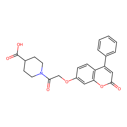 1-(2-((2-oxo-4-phenyl-2H-chromen-7-yl)oxy)acetyl)piperidine-4-carboxylic acid structure