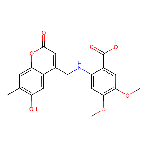methyl 2-{[(6-hydroxy-7-methyl-2-oxo-2H-chromen-4-yl)methyl]amino}-4,5-dimethoxybenzoate structure