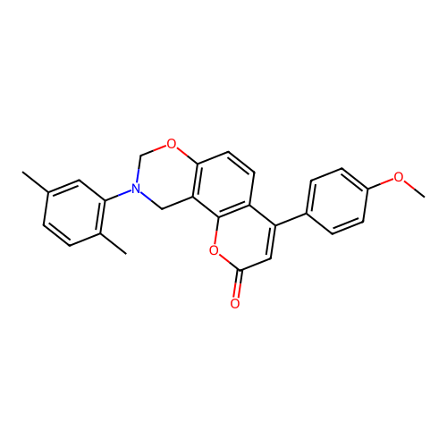 9-(2,5-dimethylphenyl)-4-(4-methoxyphenyl)-9,10-dihydrochromeno[8,7-e][1,3]oxazin-2(8H)-one structure