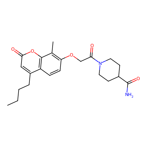 1-(2-((4-butyl-8-methyl-2-oxo-2H-chromen-7-yl)oxy)acetyl)piperidine-4-carboxamide structure
