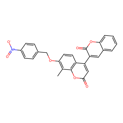 8'-methyl-7'-((4-nitrobenzyl)oxy)-2H,2'H-[3,4'-bichromene]-2,2'-dione structure