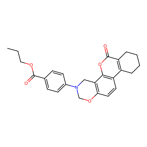 propyl 4-(6-oxo-7,8,9,10-tetrahydrobenzo[3,4]chromeno[8,7-e][1,3]oxazin-3(2H,4H,6H)-yl)benzoate structure