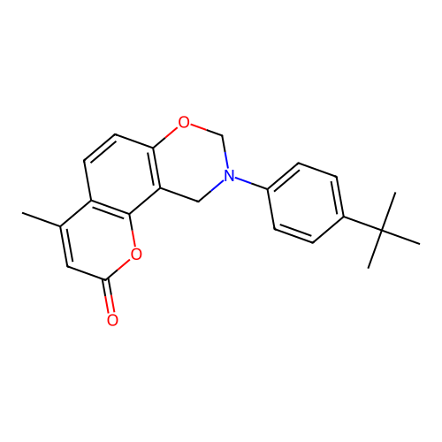 9-(4-(tert-butyl)phenyl)-4-methyl-9,10-dihydrochromeno[8,7-e][1,3]oxazin-2(8H)-one structure