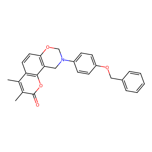 9-(4-(benzyloxy)phenyl)-3,4-dimethyl-9,10-dihydrochromeno[8,7-e][1,3]oxazin-2(8H)-one structure