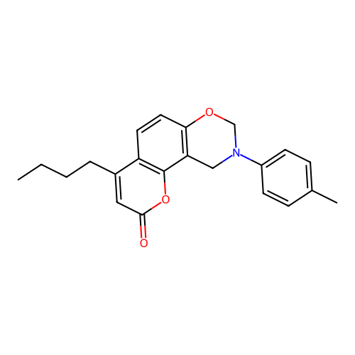 4-butyl-9-(p-tolyl)-9,10-dihydrochromeno[8,7-e][1,3]oxazin-2(8H)-one structure