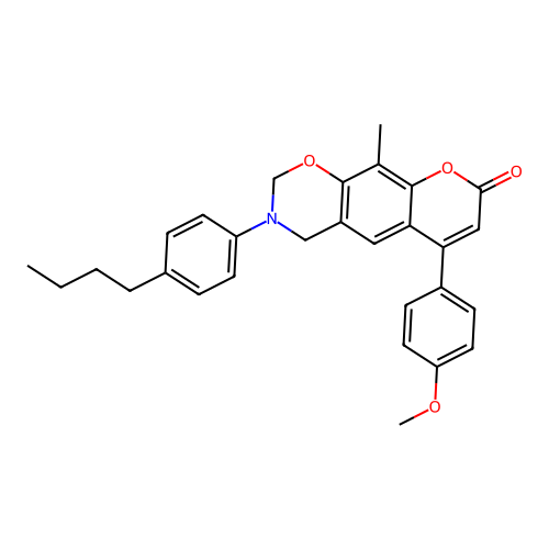 3-(4-butylphenyl)-6-(4-methoxyphenyl)-10-methyl-3,4-dihydrochromeno[6,7-e][1,3]oxazin-8(2H)-one structure