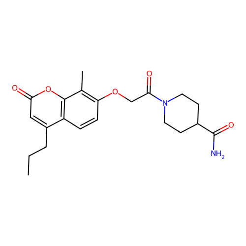 1-(2-((8-methyl-2-oxo-4-propyl-2H-chromen-7-yl)oxy)acetyl)piperidine-4-carboxamide structure