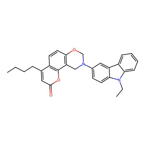 4-butyl-9-(9-ethyl-9H-carbazol-3-yl)-9,10-dihydrochromeno[8,7-e][1,3]oxazin-2(8H)-one structure