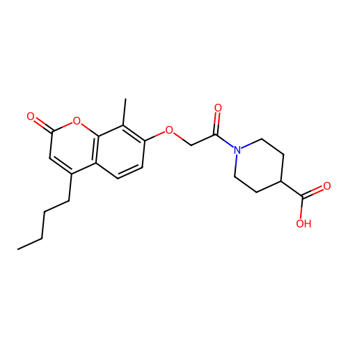 1-(2-((4-butyl-8-methyl-2-oxo-2H-chromen-7-yl)oxy)acetyl)piperidine-4-carboxylic acid structure