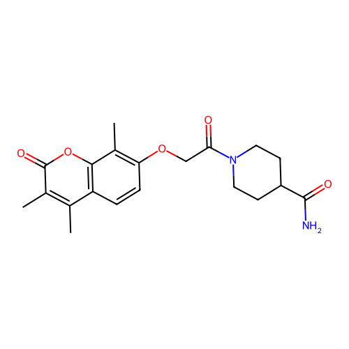 1-(2-((3,4,8-trimethyl-2-oxo-2H-chromen-7-yl)oxy)acetyl)piperidine-4-carboxamide structure