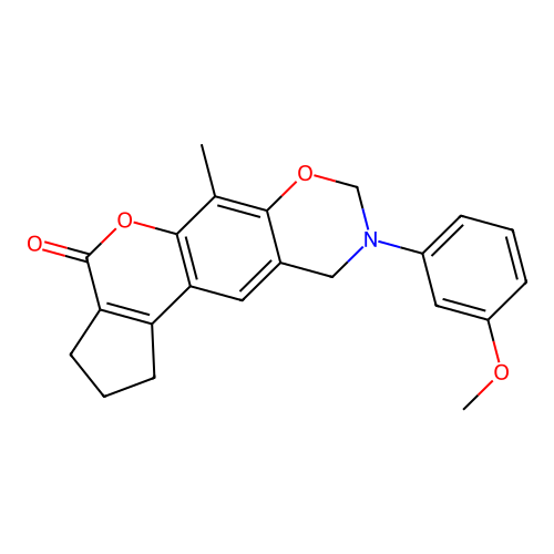 9-(3-methoxyphenyl)-6-methyl-2,3,9,10-tetrahydro-1H-cyclopenta[3,4]chromeno[6,7-e][1,3]oxazin-4(8H)-one structure