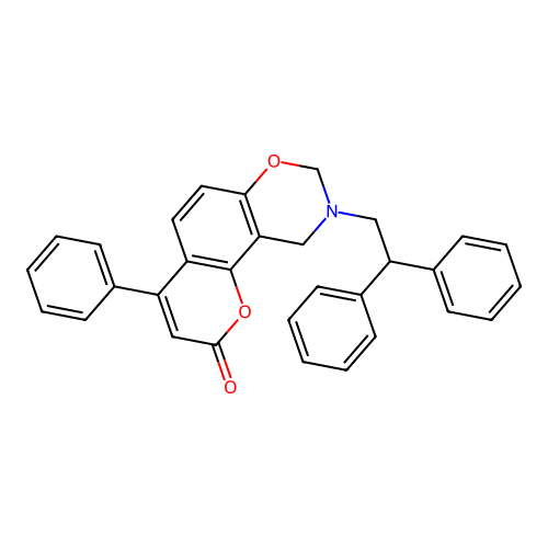 9-(2,2-diphenylethyl)-4-phenyl-9,10-dihydrochromeno[8,7-e][1,3]oxazin-2(8H)-one structure