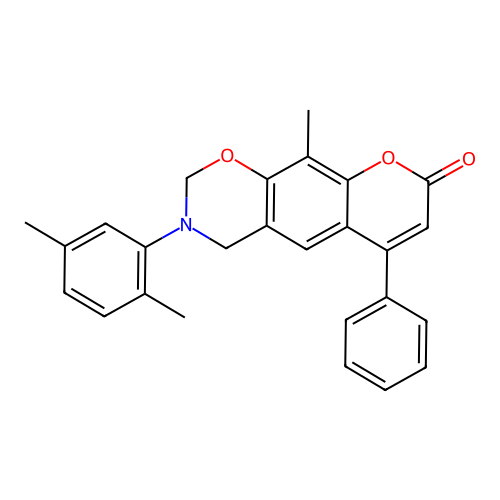 3-(2,5-dimethylphenyl)-10-methyl-6-phenyl-3,4-dihydrochromeno[6,7-e][1,3]oxazin-8(2H)-one structure