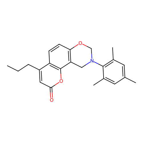 9-mesityl-4-propyl-9,10-dihydrochromeno[8,7-e][1,3]oxazin-2(8H)-one structure