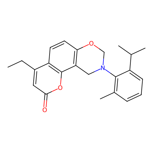 4-ethyl-9-(2-isopropyl-6-methylphenyl)-9,10-dihydrochromeno[8,7-e][1,3]oxazin-2(8H)-one structure