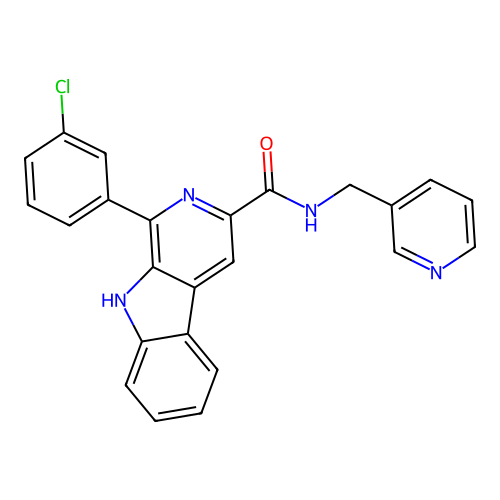 1-(3-chlorophenyl)-N-(pyridin-3-ylmethyl)-9H-pyrido[3,4-b]indole-3-carboxamide structure