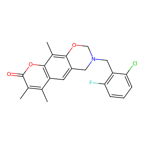 3-(2-chloro-6-fluorobenzyl)-6,7,10-trimethyl-3,4-dihydrochromeno[6,7-e][1,3]oxazin-8(2H)-one structure