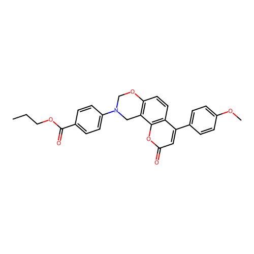 propyl 4-(4-(4-methoxyphenyl)-2-oxochromeno[8,7-e][1,3]oxazin-9(2H,8H,10H)-yl)benzoate structure