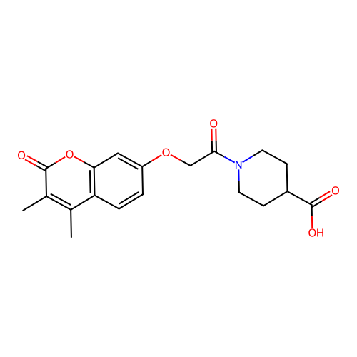 1-(2-((3,4-dimethyl-2-oxo-2H-chromen-7-yl)oxy)acetyl)piperidine-4-carboxylic acid structure