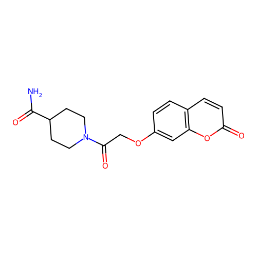 1-(2-((2-oxo-2H-chromen-7-yl)oxy)acetyl)piperidine-4-carboxamide structure