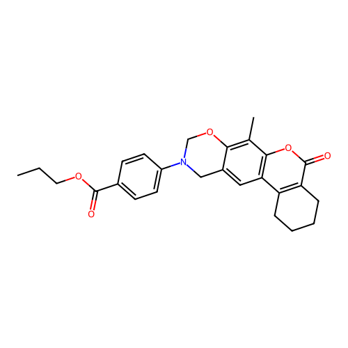 propyl 4-(7-methyl-5-oxo-1,2,3,4-tetrahydrobenzo[3,4]chromeno[6,7-e][1,3]oxazin-10(5H,9H,11H)-yl)benzoate structure