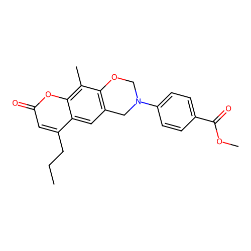 methyl 4-(10-methyl-8-oxo-6-propylchromeno[6,7-e][1,3]oxazin-3(2H,4H,8H)-yl)benzoate structure