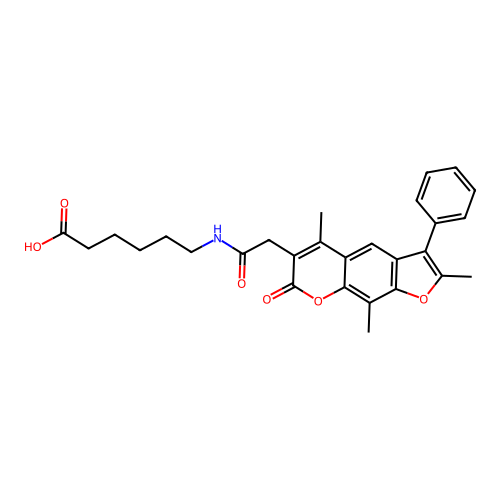 6-(2-(2,5,9-trimethyl-7-oxo-3-phenyl-7H-furo[3,2-g]chromen-6-yl)acetamido)hexanoic acid structure