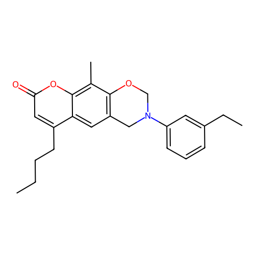 6-butyl-3-(3-ethylphenyl)-10-methyl-3,4-dihydrochromeno[6,7-e][1,3]oxazin-8(2H)-one structure
