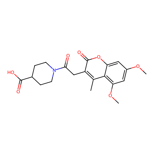1-(2-(5,7-dimethoxy-4-methyl-2-oxo-2H-chromen-3-yl)acetyl)piperidine-4-carboxylic acid structure