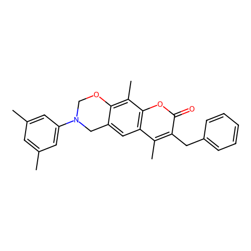 7-benzyl-3-(3,5-dimethylphenyl)-6,10-dimethyl-3,4-dihydrochromeno[6,7-e][1,3]oxazin-8(2H)-one structure