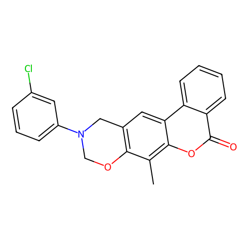 10-(3-chlorophenyl)-7-methyl-10,11-dihydrobenzo[3,4]chromeno[6,7-e][1,3]oxazin-5(9H)-one structure