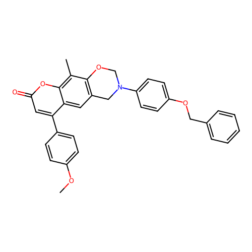 3-(4-(benzyloxy)phenyl)-6-(4-methoxyphenyl)-10-methyl-3,4-dihydrochromeno[6,7-e][1,3]oxazin-8(2H)-one structure