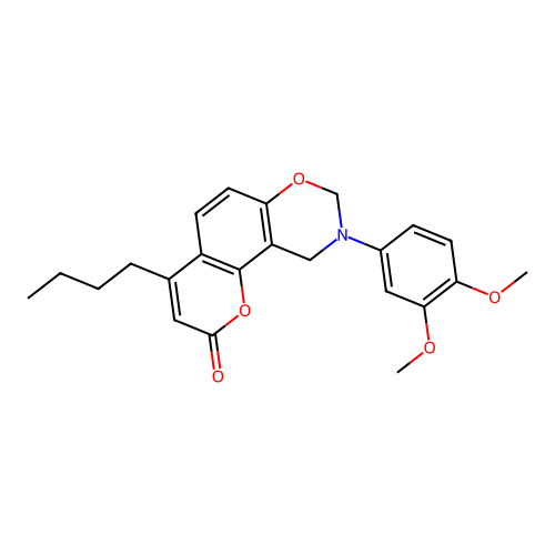 4-butyl-9-(3,4-dimethoxyphenyl)-9,10-dihydrochromeno[8,7-e][1,3]oxazin-2(8H)-one structure