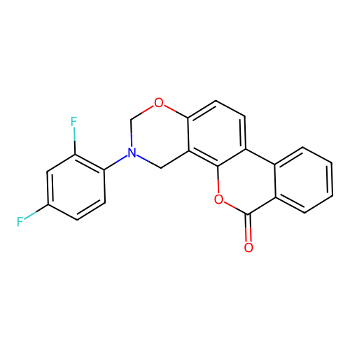 3-(2,4-difluorophenyl)-3,4-dihydrobenzo[3,4]chromeno[8,7-e][1,3]oxazin-6(2H)-one structure