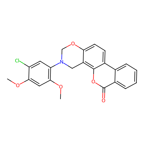 3-(5-chloro-2,4-dimethoxyphenyl)-3,4-dihydrobenzo[3,4]chromeno[8,7-e][1,3]oxazin-6(2H)-one structure