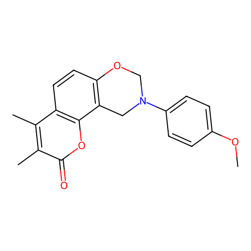 9-(4-methoxyphenyl)-3,4-dimethyl-9,10-dihydrochromeno[8,7-e][1,3]oxazin-2(8H)-one structure