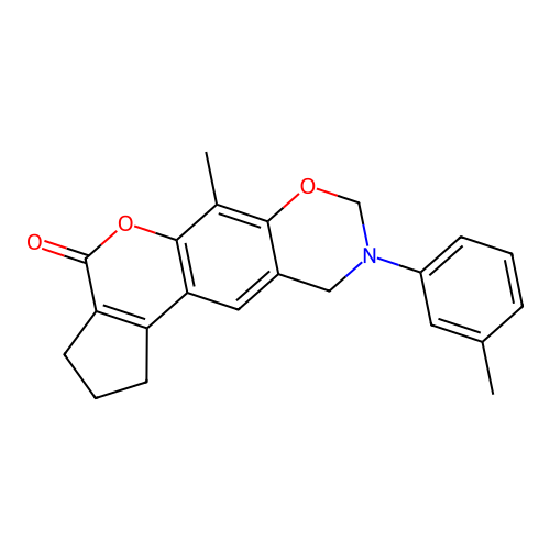 6-methyl-9-(m-tolyl)-2,3,9,10-tetrahydro-1H-cyclopenta[3,4]chromeno[6,7-e][1,3]oxazin-4(8H)-one structure
