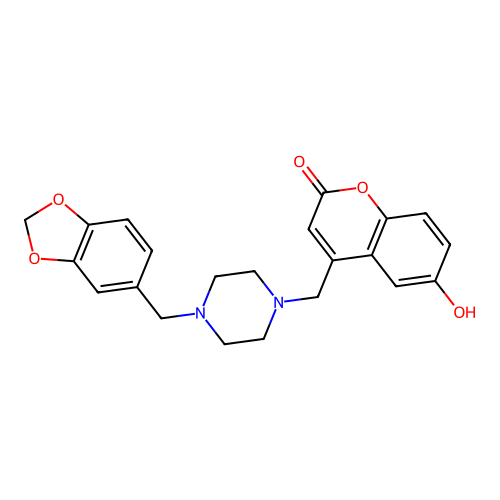 4-((4-(benzo[d][1,3]dioxol-5-ylmethyl)piperazin-1-yl)methyl)-6-hydroxy-2H-chromen-2-one structure