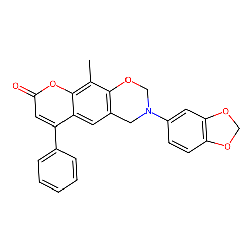 3-(benzo[d][1,3]dioxol-5-yl)-10-methyl-6-phenyl-3,4-dihydrochromeno[6,7-e][1,3]oxazin-8(2H)-one structure
