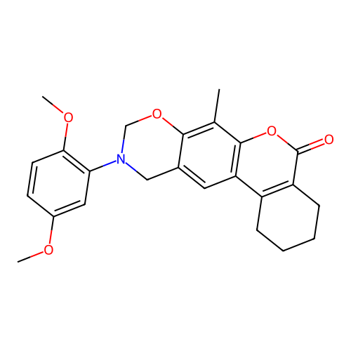 10-(2,5-dimethoxyphenyl)-7-methyl-1,2,3,4,10,11-hexahydrobenzo[3,4]chromeno[6,7-e][1,3]oxazin-5(9H)-one structure