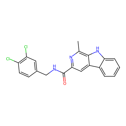 N-(3,4-dichlorobenzyl)-1-methyl-9H-beta-carboline-3-carboxamide structure