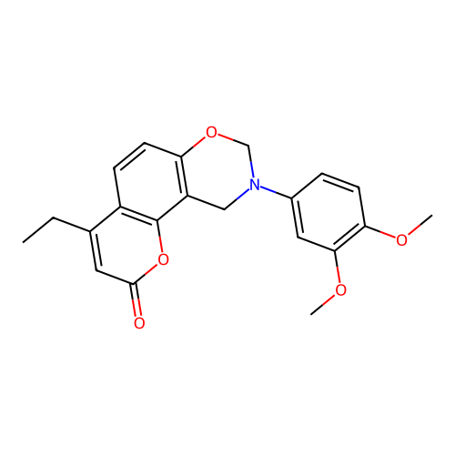 9-(3,4-dimethoxyphenyl)-4-ethyl-9,10-dihydrochromeno[8,7-e][1,3]oxazin-2(8H)-one structure