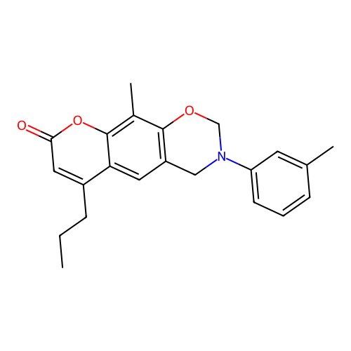 10-methyl-6-propyl-3-(m-tolyl)-3,4-dihydrochromeno[6,7-e][1,3]oxazin-8(2H)-one structure