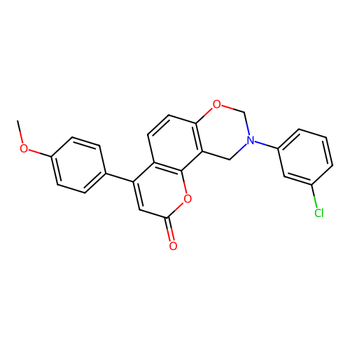 9-(3-chlorophenyl)-4-(4-methoxyphenyl)-9,10-dihydrochromeno[8,7-e][1,3]oxazin-2(8H)-one structure