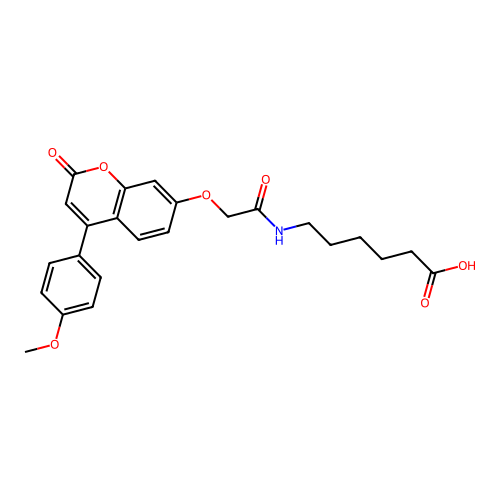 6-(2-((4-(4-methoxyphenyl)-2-oxo-2H-chromen-7-yl)oxy)acetamido)hexanoic acid structure