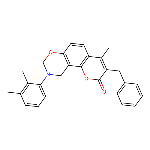 3-benzyl-9-(2,3-dimethylphenyl)-4-methyl-9,10-dihydrochromeno[8,7-e][1,3]oxazin-2(8H)-one structure