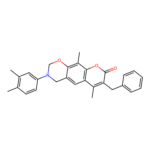 7-benzyl-3-(3,4-dimethylphenyl)-6,10-dimethyl-3,4-dihydrochromeno[6,7-e][1,3]oxazin-8(2H)-one structure