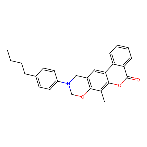 10-(4-butylphenyl)-7-methyl-10,11-dihydrobenzo[3,4]chromeno[6,7-e][1,3]oxazin-5(9H)-one structure