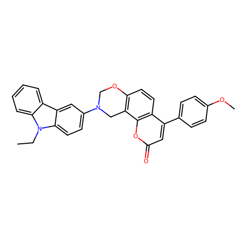 9-(9-ethyl-9H-carbazol-3-yl)-4-(4-methoxyphenyl)-9,10-dihydrochromeno[8,7-e][1,3]oxazin-2(8H)-one structure