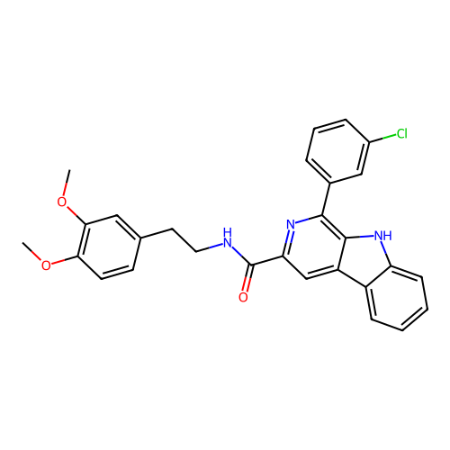 1-(3-chlorophenyl)-N-(3,4-dimethoxyphenethyl)-9H-pyrido[3,4-b]indole-3-carboxamide structure